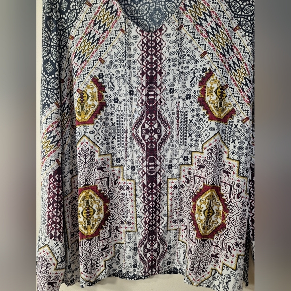 Tribal Jeans Aztec Print Tunic Blouse | V-Neck | Bohemian Style | Rayon Size M - Picture 4 of 10